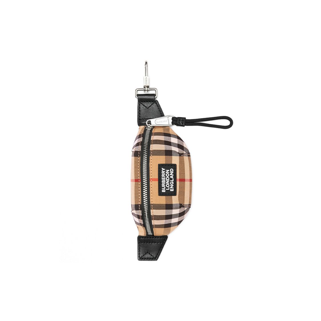 Burberry Vintage Check Canvas Key Pouch with Clip Mini Zipper Coin Purse 80310581 Basic Set (Bag+Dust Bag)