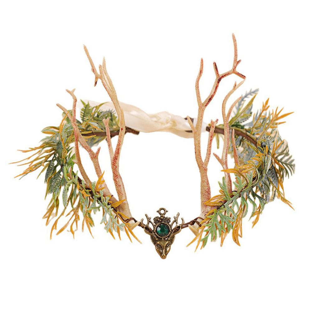 Natural Elf Forest Theme Headpiece With Realistic Twigs And Plastic Grass For Outdoor Party Photography Costume Props