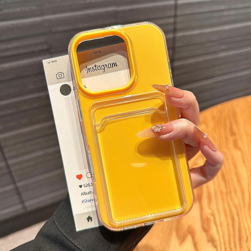 2in1 Card Holder Slot Wallet Photo Pocket Clear Candy Color Case For iPhone 17 16 15 14 13 12 11 Pro Max TPU+PC Shockproof Cover
