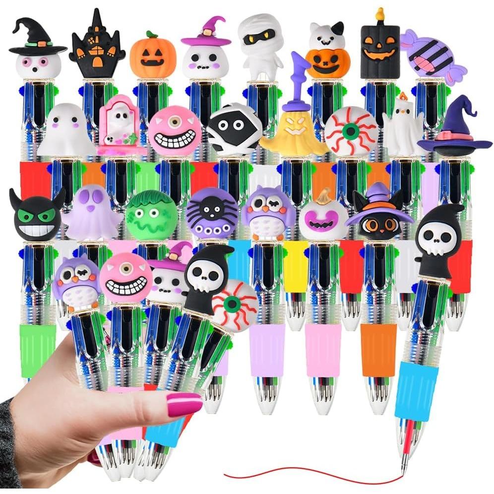 5/10pcs Pumpkin Ghost Bat Halloween Pen Mini 4in1 Colors Retractable Colored Ballpoint Pen  Writing Stationery School Party Gift
