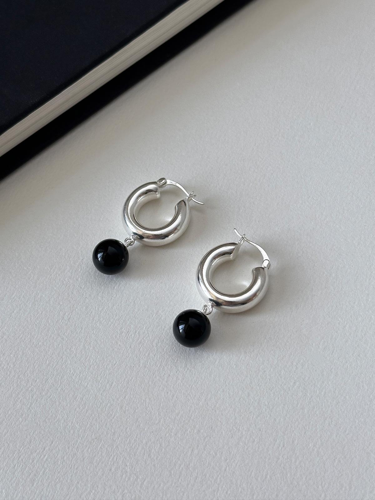 

Новые серьги из черного агата в китайском стиле, женские, легкие, роскошные, изысканные, нишевые, высококачественные, серебряные, игольчатые серьги, новые осенние серьги 925 silver needle