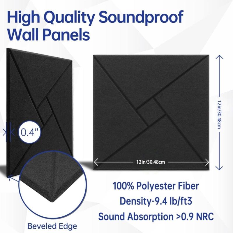 12 Pieces Acoustics Foam Wall Tiles Soundproof Foam Panel Square Wall Panels Perfect for Quiet Study Spaces and Library
