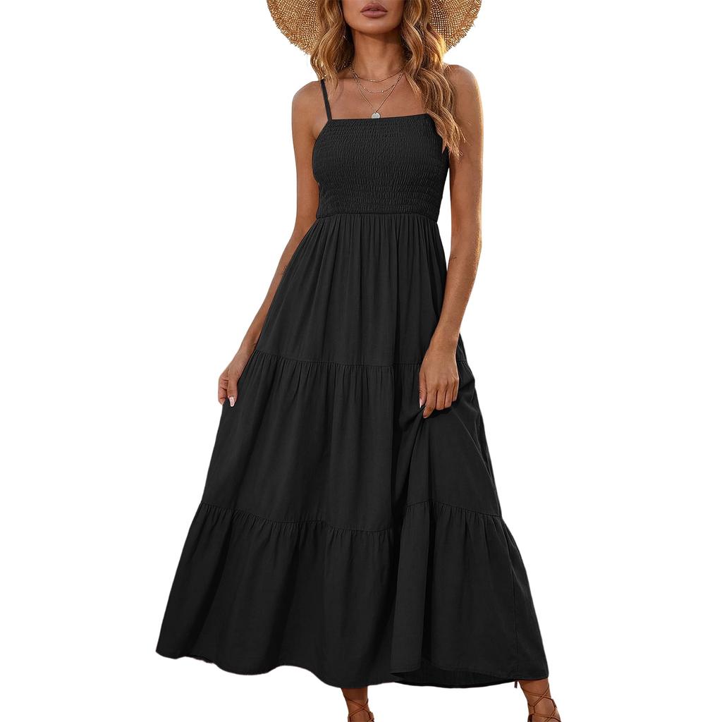 Boho Maxi Dress for Women Sleeveless Tiered Design Suitable As Spring Wedding Guest Dress and Cocktail Dress
