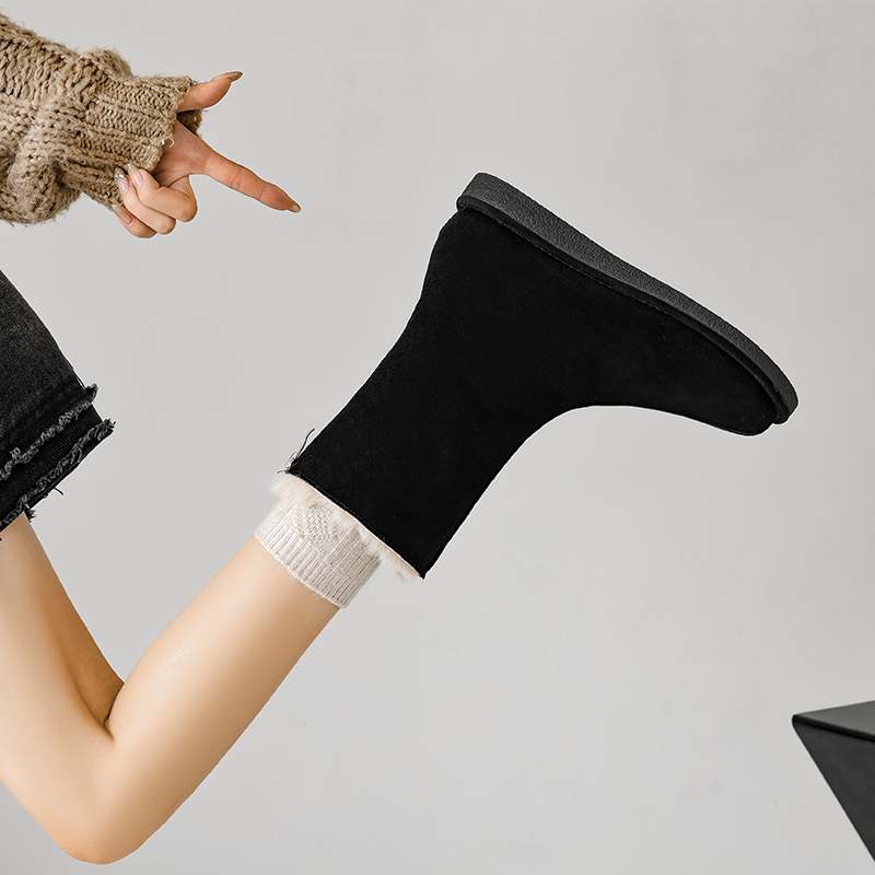 Krazing Pot Cow Suede Nubuck Fur Winter Shoes Snow Boots Women Slip on Keep Warm Lace Up European Design Ankle Boots