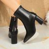 Vintage Pointed Toe Women Ankle Boots Shoes Autumn Winter Square Heels Short Booties  Mujer
