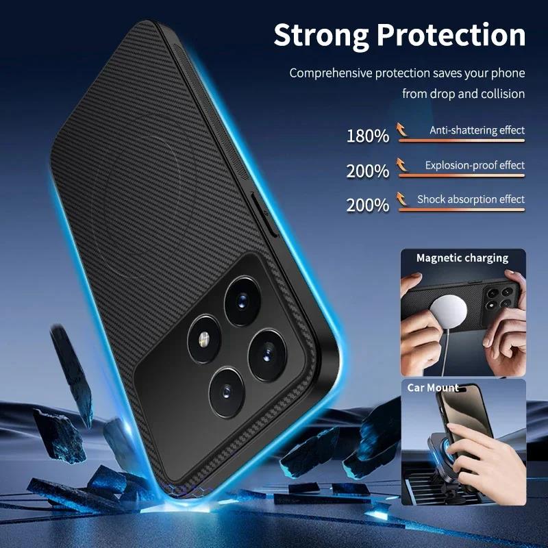 Shockproof Carbon Fiber Soft Phone Case For POCO X7 X6 Pro F6 Pro F7 Ultra C61 C71 C75 M7 Magnetic Wireless Charging Cover Cases