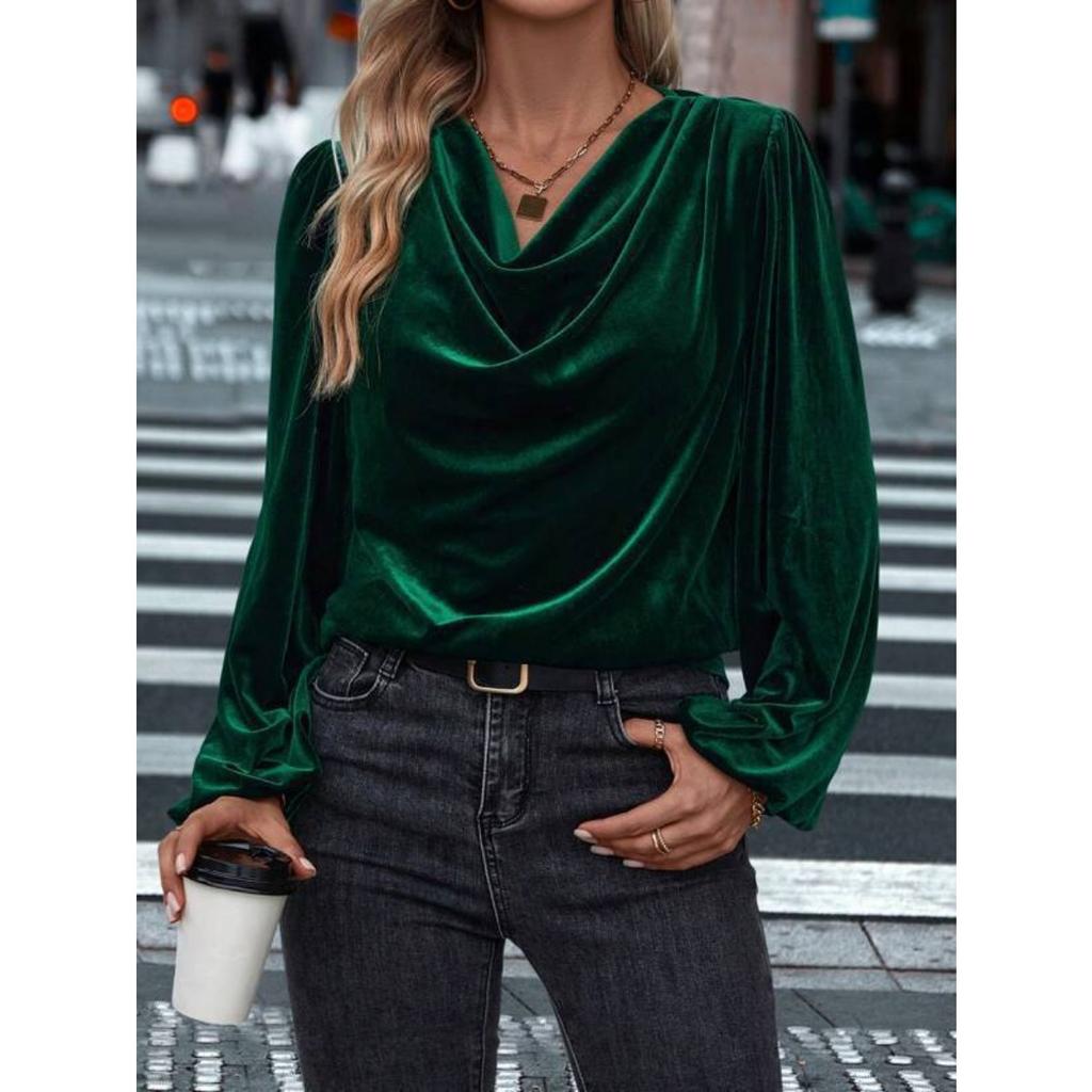 Fall Winter New Women's Long Sleeve Top, Slouchy Cowl Neck Velvet Blouse, Casual Clothing for Women European American Size