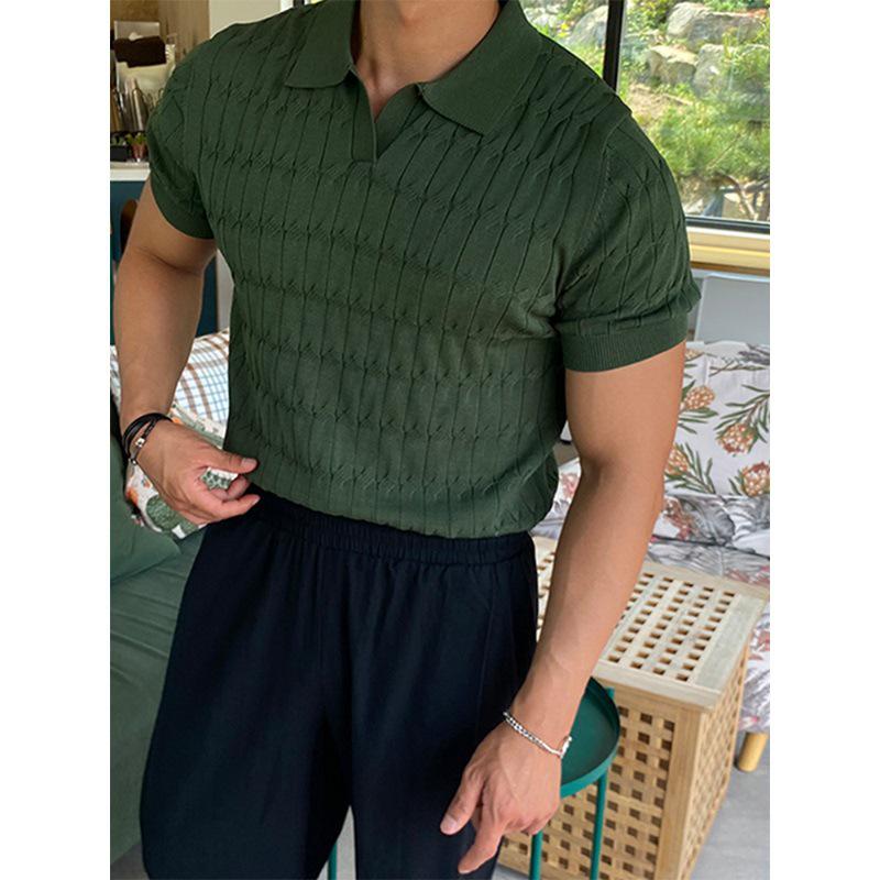 Men's Slim Fit Ice Silk Knit Polo with Lapel