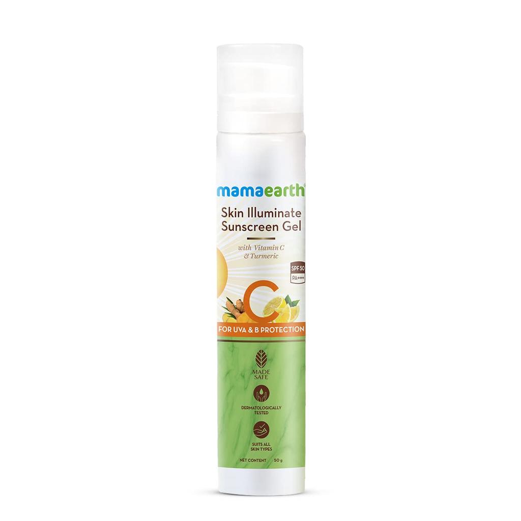 Mamaearth Skin Illuminate SPF 50 Sunscreen Gel With Vitamin C & Turmeric For UV Protection, Non-Sticky, 50g
