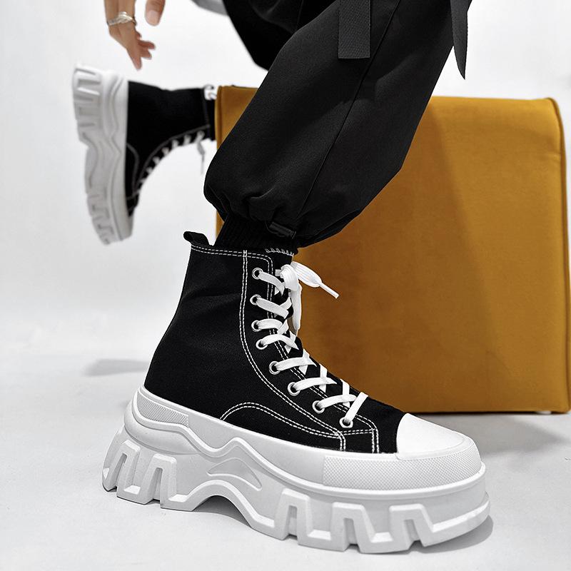 Pantofi Canvas Casual Bărbați Noi cu Top Înalt și Talpă Groasă - Stil de Cuplu, Vârf Închis, Mărimi Europene, Mărimi Plus Disponibile