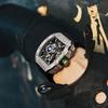 New  I&W Carnival Automatic Mens Watch Skeleton Dial Power Reserve Indicator Diamond Bezel Black Silicone  Mechanical Watch