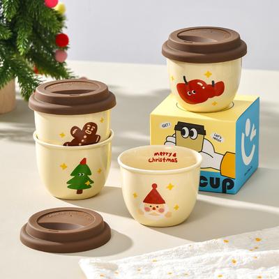 Tazza Ceramica Natalizia a Mano Scaldamani Invernale Tazza Termica Piccola Capacità Tazza Acqua Caffè Casual Tazza con Coperchio in Silicone