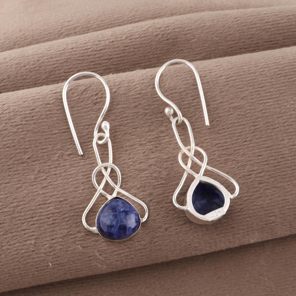 Sodalite Handmade Gemstone Earrings, 925 Sterling Silver Earrings Everyday Jewelry, Earrings For Engagement Gift