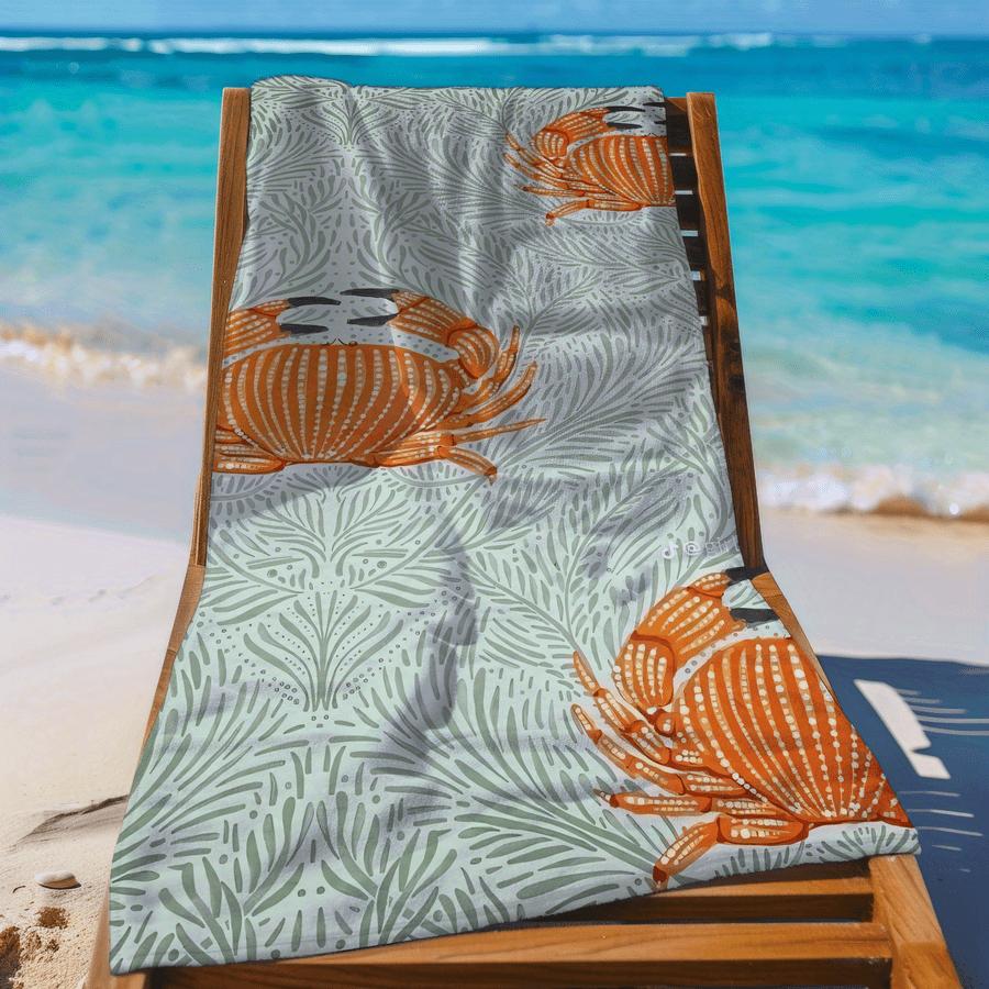 Crab Plant Pattern Beach Towel, Soft Absorbent Quick Dry for Swimming Camping Beach Use