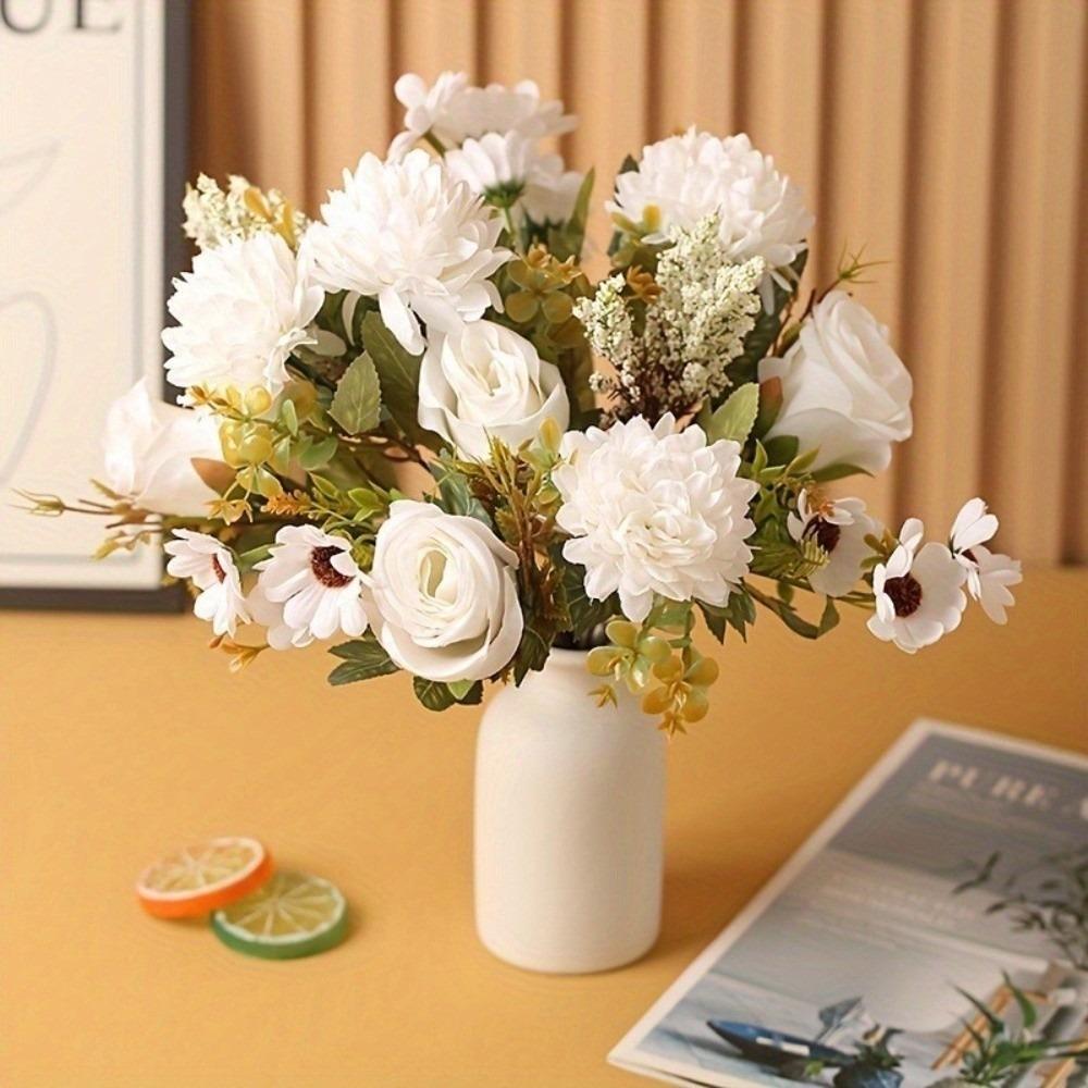 

Bridal Accessory 7-Forked Design Artificial Rose Real Touch Handheld Flower Simulation Flower Fake Bouquet Photo Prop белый