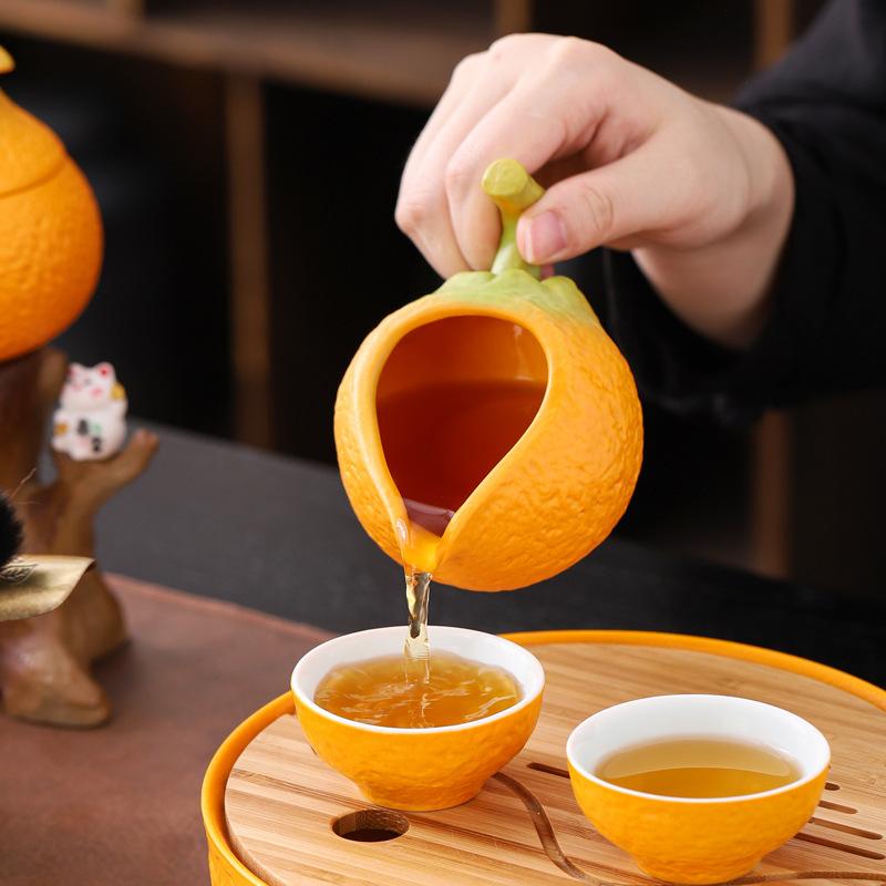 Ceramic Lucky Lazy Semi Automatic Kung Fu Teapot for Home Tea Drinking Anti Scalding Stone Grinding Tea Set