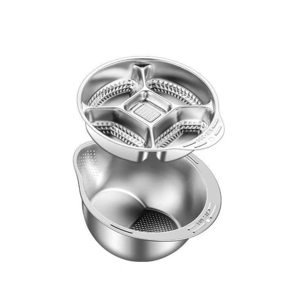 

with Divider Tray Rice Washer Strainer 304 Stainless Steel Vegetable Washing Basin Fruit 2PCS/SET