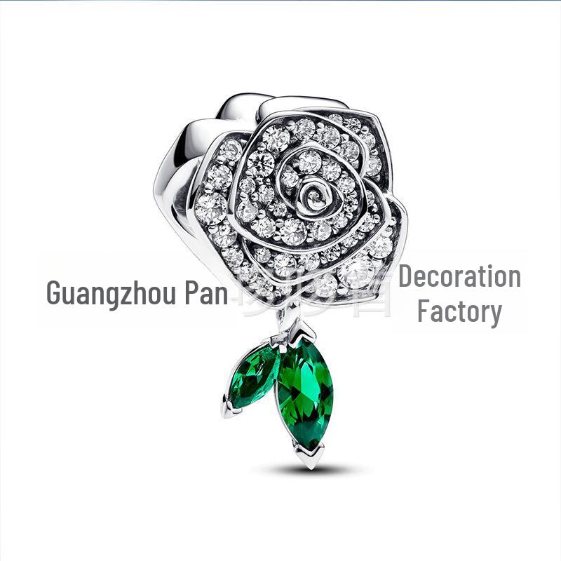 Panjia Dora 925 Silver-Plated Copper Love Rose Bead Pendant - Valentine's Day 2024