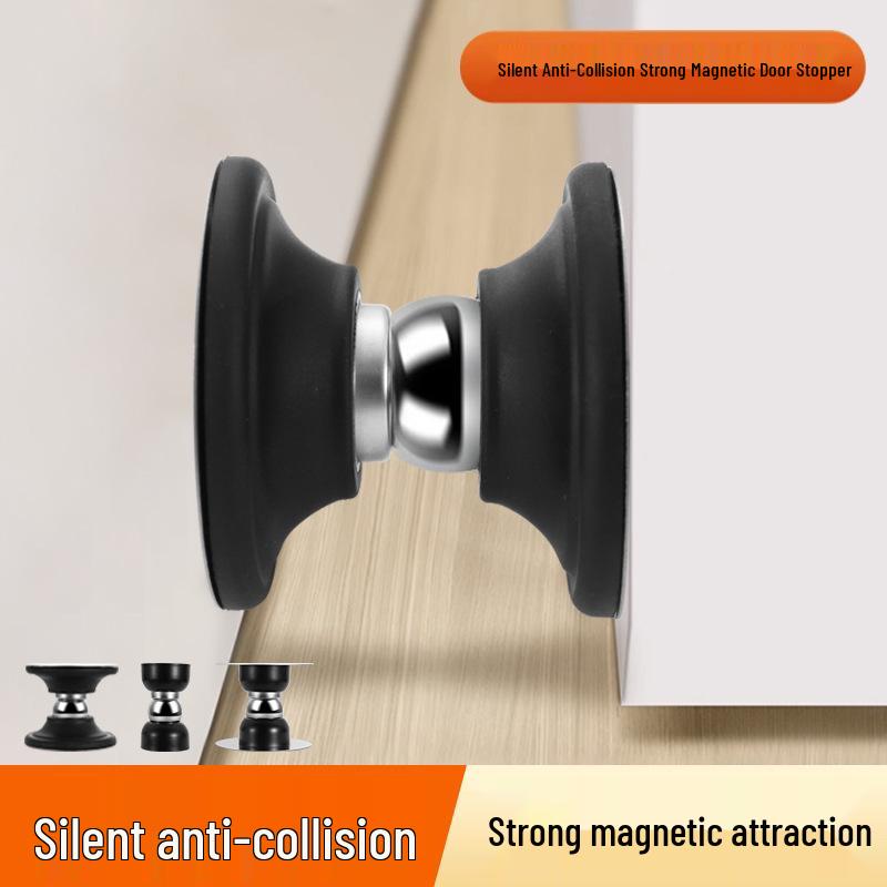 Magnetic Silicone Door Stopper: No-Drill, Anti-Collision Mini Stop for Wooden Bedroom Doors, Windproof Design.