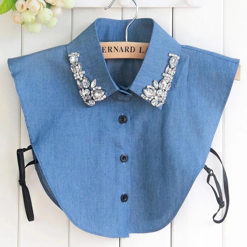 Fashion Denim V Neck Faux Cols Detachable Collar Lace Fake Collars for Women Shirt False Blouse Tie Lapel Shirt Accessories
