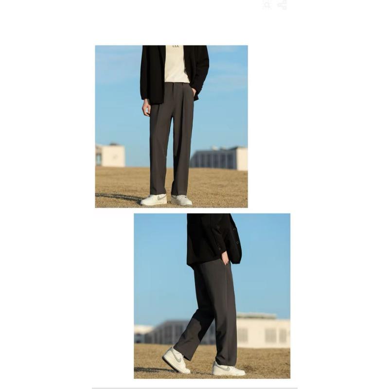 Mens Retro Loose Versatile Casual Straight Long Work Trousers