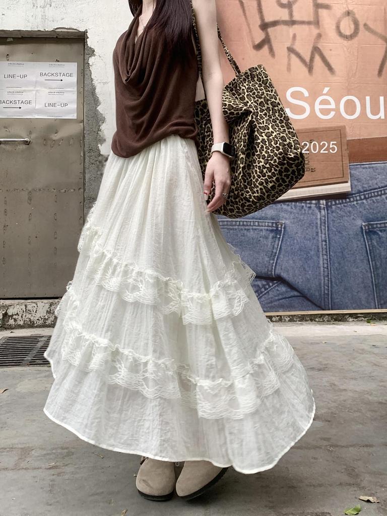 Women's French Patchwork Lace Skirt - Gray, Irregular Harajuku Style for Spring/Summer