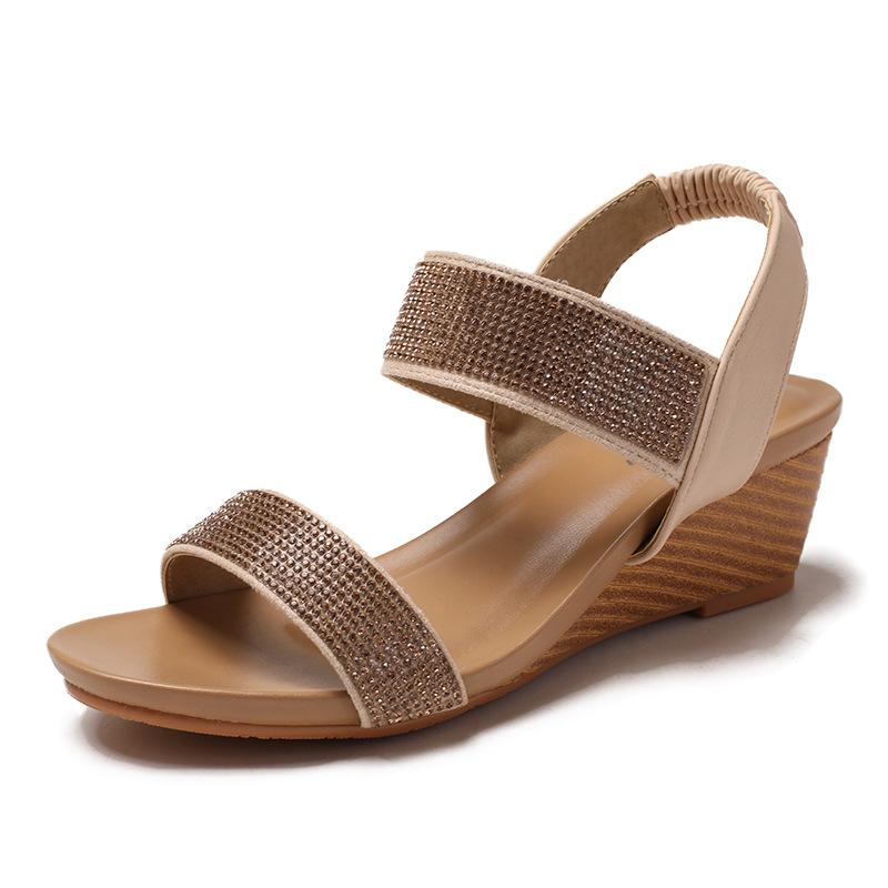 Böhmische Keilsandalen Damen neu ethnischer Wind Druckbohrer Wort mit offenen Zehen vielseitig Rom