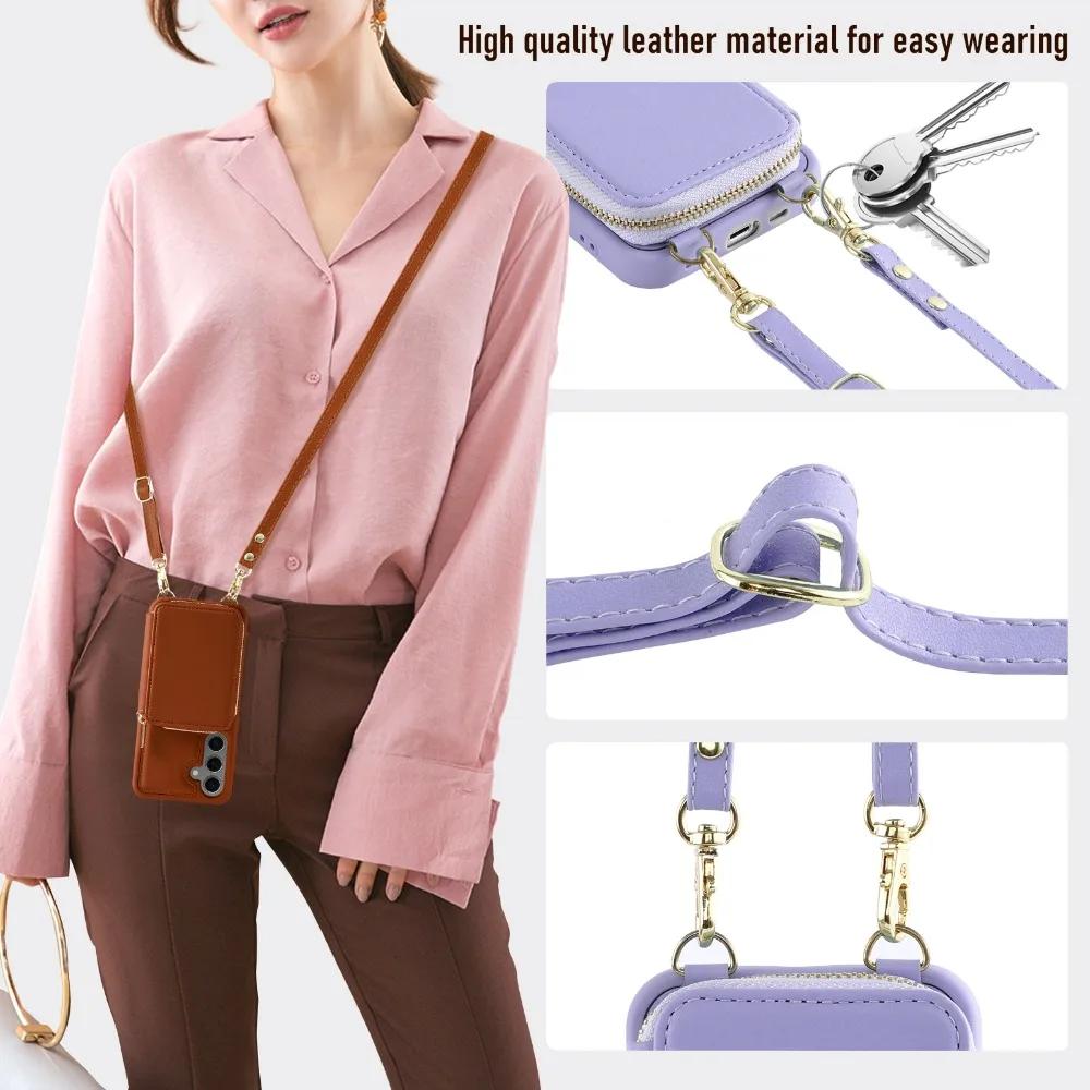 

Wrist Strap Crossbody Phone Case for Samsung Galaxy S24 S23 Ultra Plus + Zipper Wallet Card Holder Shockproof Faux Leather Cover Galaxy S24 Ultra фіолетовий