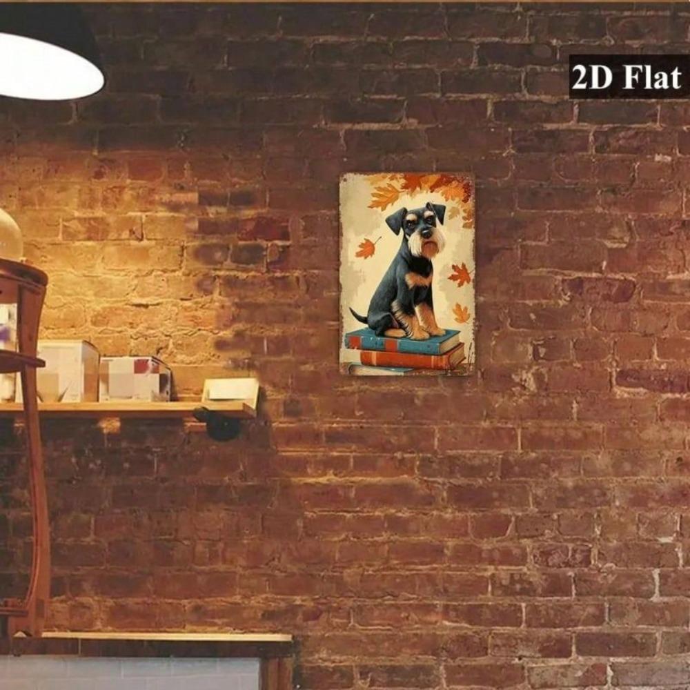 Vintage Metal Sign Miniature Schnauzer on Books Decor for Home Bar Garage