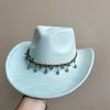 New Blue Suede Hat 7.5Cm Western Cowboy Women'S Fedora Hat Men'S Church Jazz Hat Fashion Travel Party Hat Denim Hat
