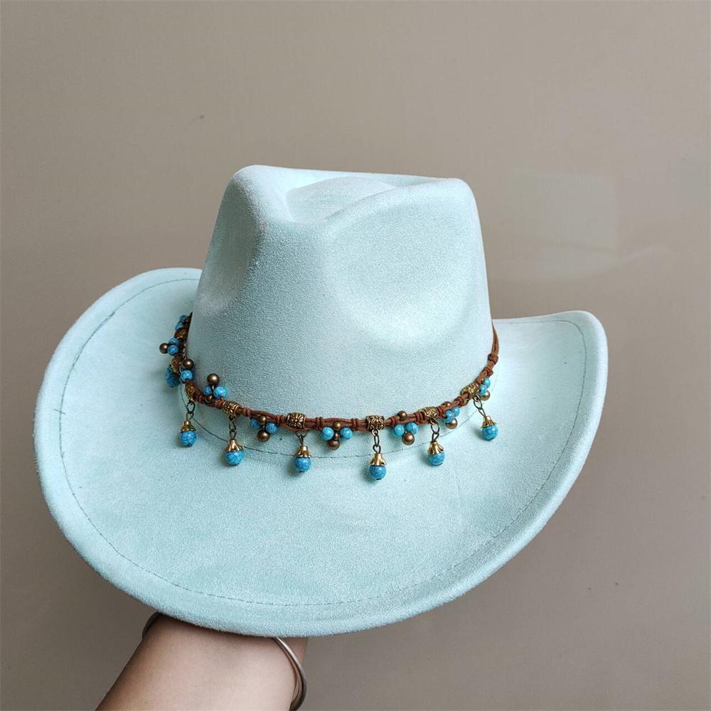 New Blue Suede Hat 7.5Cm Western Cowboy Women'S Fedora Hat Men'S Church Jazz Hat Fashion Travel Party Hat Denim Hat