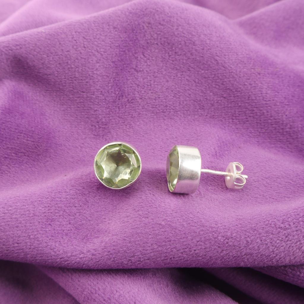 Natural Green Amethyst Daughter Gift Stud Post Earrings Jewelry Sterling Silver EE-150-13