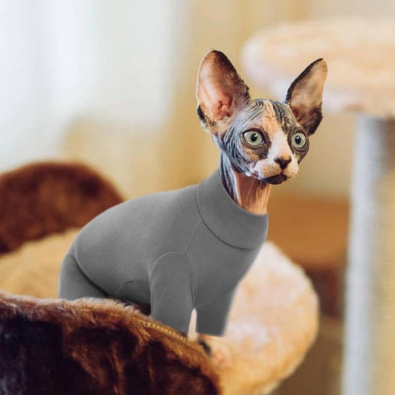 Cat Full-Body Jumpsuit With Turtleneck Warm Sweater Hairless Cats XS To 2XL