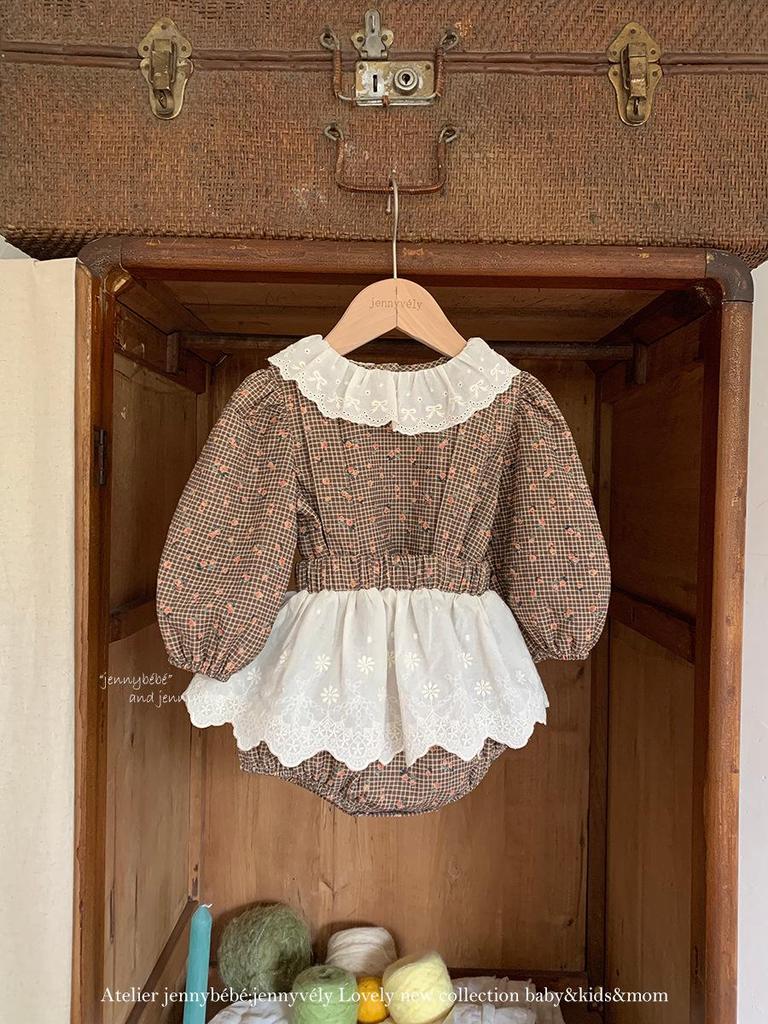 Jenny Kids 2025 Autumn Baby Girl 2-Piece Set: Korean Style Lace Peter Pan Collar Shirt with Overall Skirt