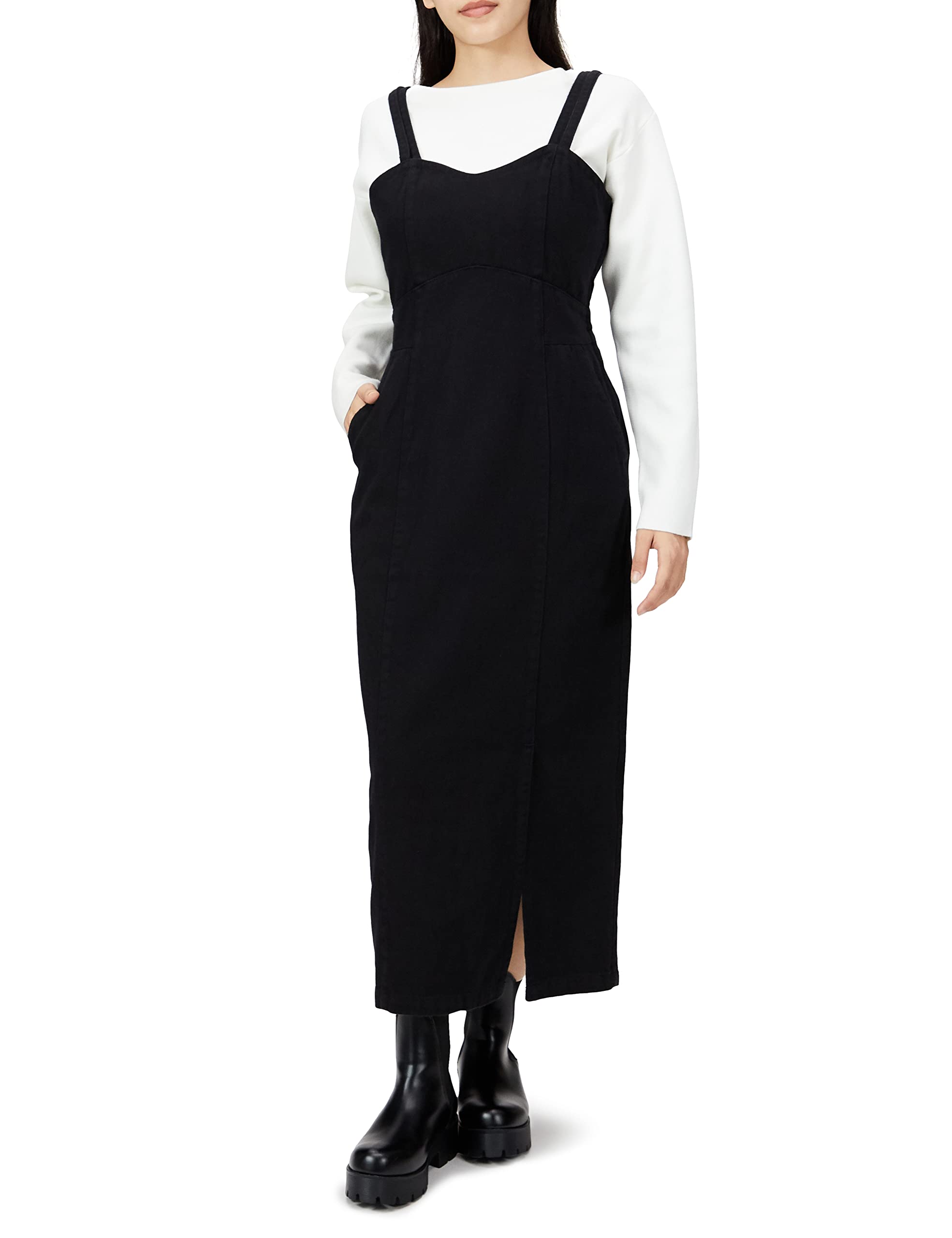 

Freeze Mart Women s Casual Dress with Back Ribbon, I-Line Denim Jumper Skirt, Black, Size S