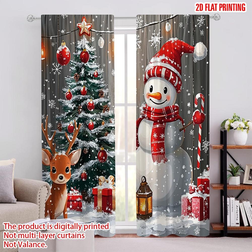 

Flat Printing Merry Christmas Window Drapes Polyester Without Electricity Festive Wall Decor Perfect Curtains Set Of 2 Made W100*H70(CM)-Rod Pocket&1PCS