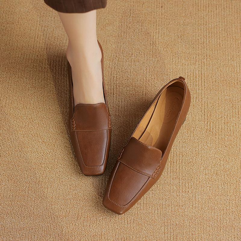 Fashion NEW Spring/Autumn Women Loafers Split Leather Shoes for Women Square Toe Chunky Heel Black Shoes Concise High Heel Women Pumps