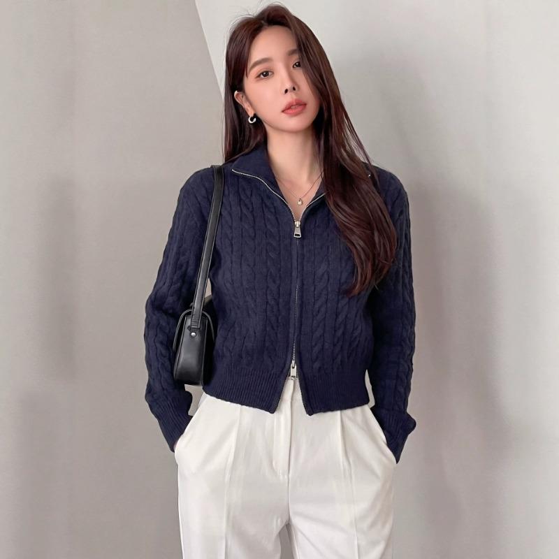 Women S Short Knit Cardigan With Zipper Casual Style