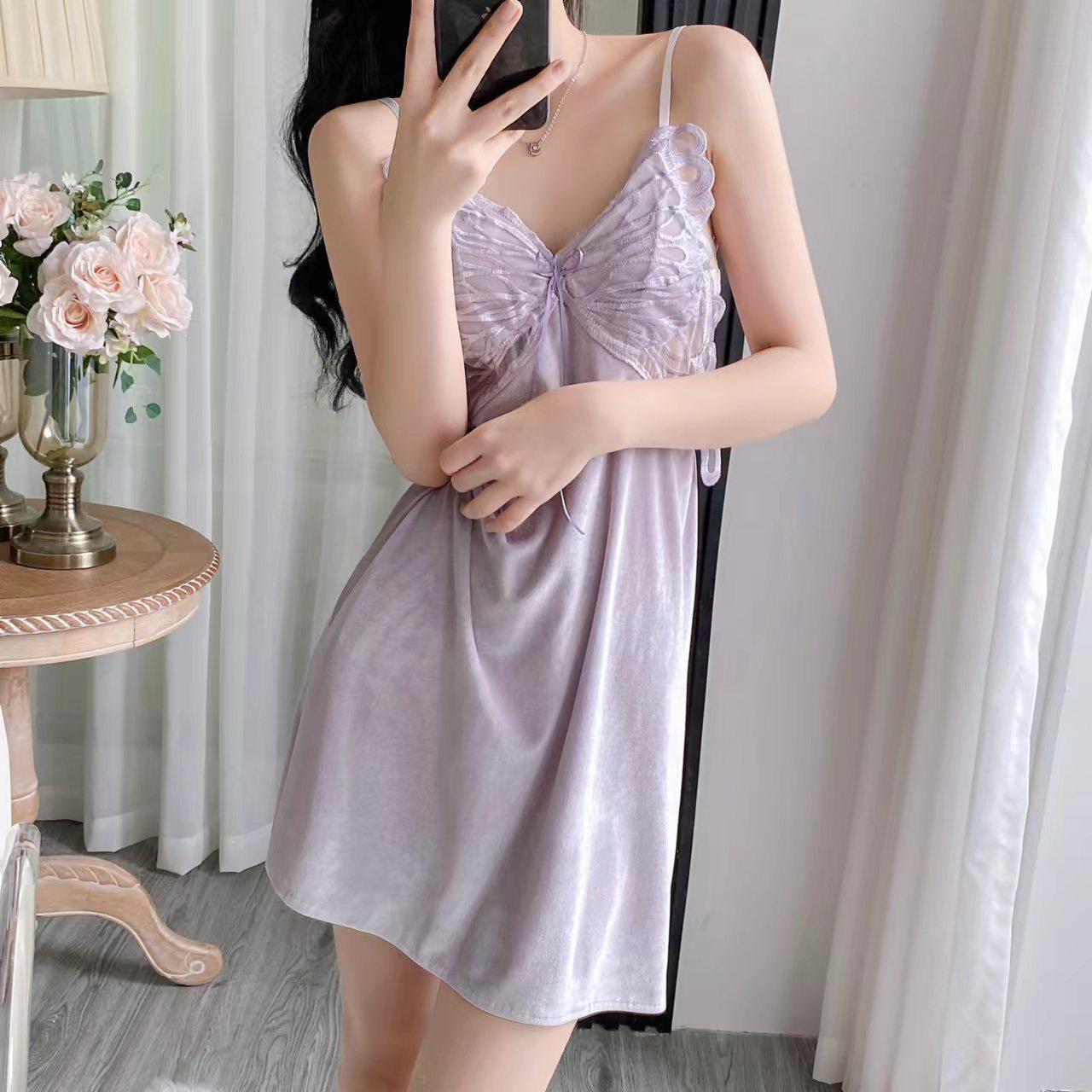 

Золотая бархатная ночная сорочка с кружевом «Бабочка»: Осенне-зимняя сексуальная майка с нагрудными вкладышами для женщин L (100-115 lbs)