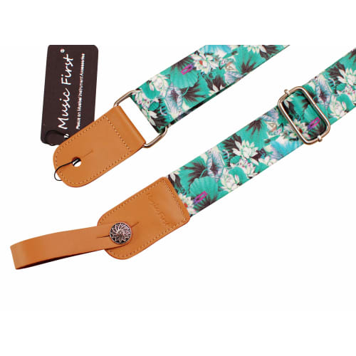 MUSIC FIRST Original Design "Lotus" Soft Nylon & Genuine Leather Ukulele Strap/Shoulder Strap with Branded Strap Locker