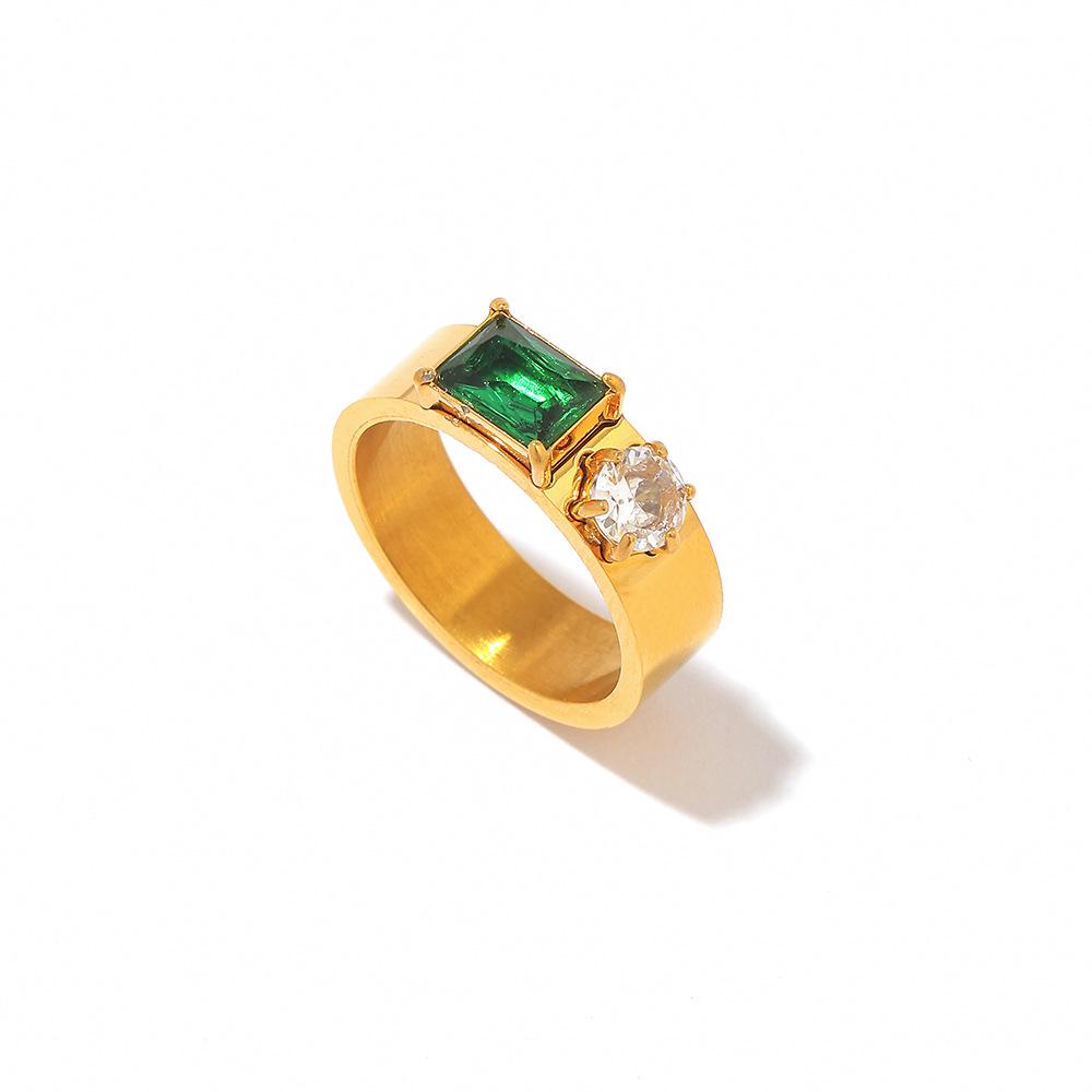 Ying Tai 18K Gold-Plated Stainless Steel Ring with Diamonds, Luxurious Titanium, Non-Fading, for Women Size 7