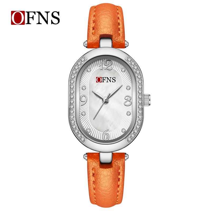 Oufanni Women's Vintage-Style Diamond-Inlaid Oval Mother-of-Pearl Watch - Waterproof Quartz with Light Luxury Appeal