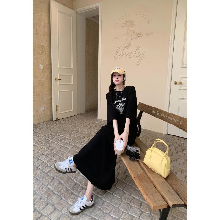 

A New Summer Minimalist Mid-length Dress That Reaches Above The Knee, Featuring Short-sleeved T-shirts 4XL чёрный