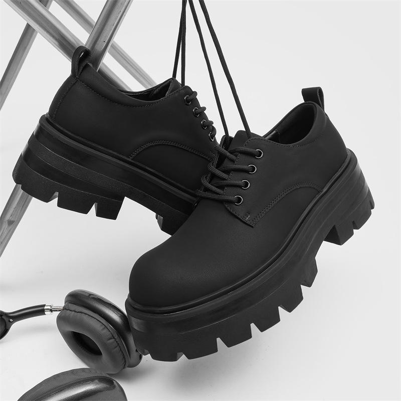 

Модная мужская повседневная кожаная обувь дерби, мужская молодежная трендовая обувь на шнуровке с широким носком, на толстой подошве, увеличивающая рост, новинка 6113 38