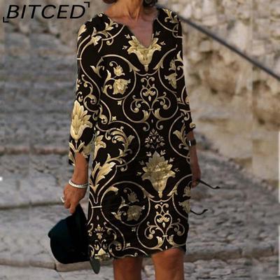 Women's Fashion Summer Spring 2/1 Sleeve V-Neck  Casual Dresses