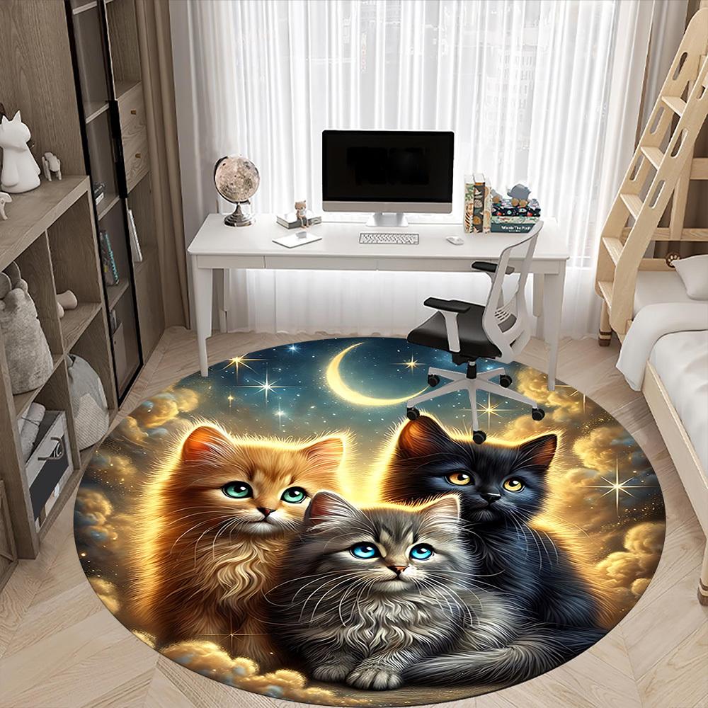 1pc Cat Night Sky Carpet for Office Non-Slip, Round Carpet, Soft & Comfortable, Carpet for Office, Lightweight Round Floor Mat yy251226081