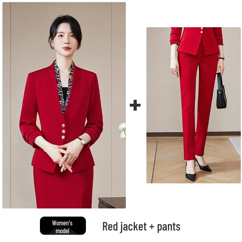 Women's Red Suit Set 2025: Elegant Autumn Formal Wear for Professional Occasions
