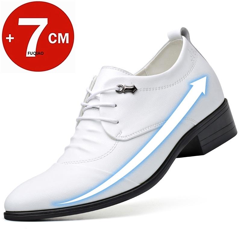 Fashion 7CM Height Increasing Men Dress Elevator Shoes White Black Mens Business Formal Shoes Fashion Youth Men's Suit Wedding Oxfords
