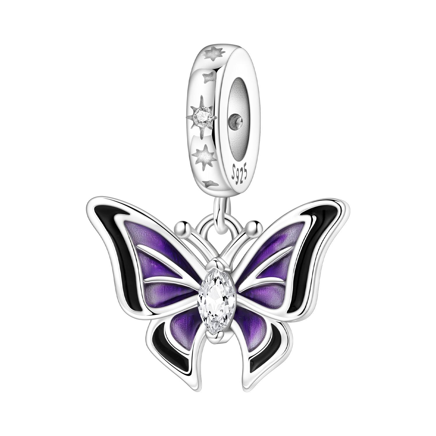 

PANPOKI Copper Metal Purple Butterfly Insect Bead Components Authentic Original Pendant Bead Components Bracelet High Quality Fine Jewelry Charm Bead