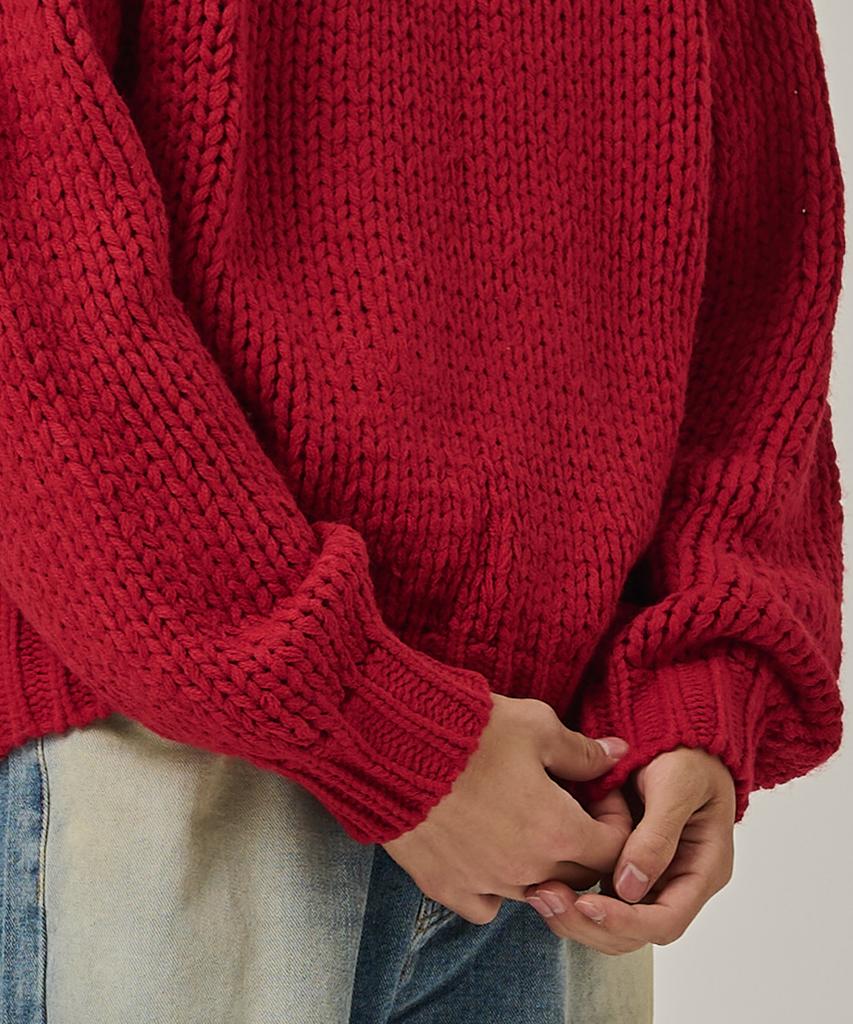 ANALOG MOOD Heavy Warm Round Pullover Knit (Red)